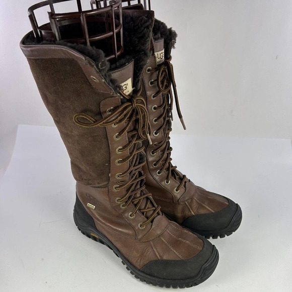 UGG Australia Women’s Adirondack Tall Brown Boot US 10 Sheepskin 12 Eyelet Boots - Picture 4 of 12